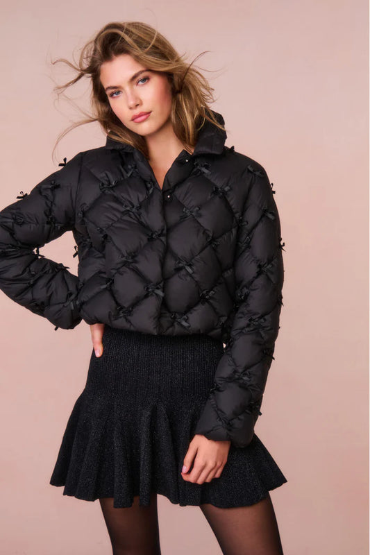 Black bow puffer jacket